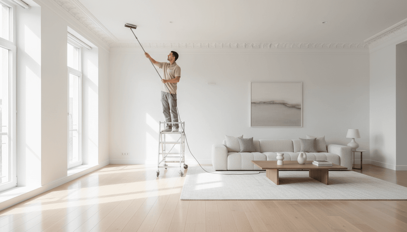 Clean bright home interior showing professional cleaning service in action